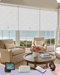 Graywind Smart Coupled Roller Shades Compatible with Alexa Google Custom Size Extra Large Motorized Blinds for Windows(Floral Jacquard White)