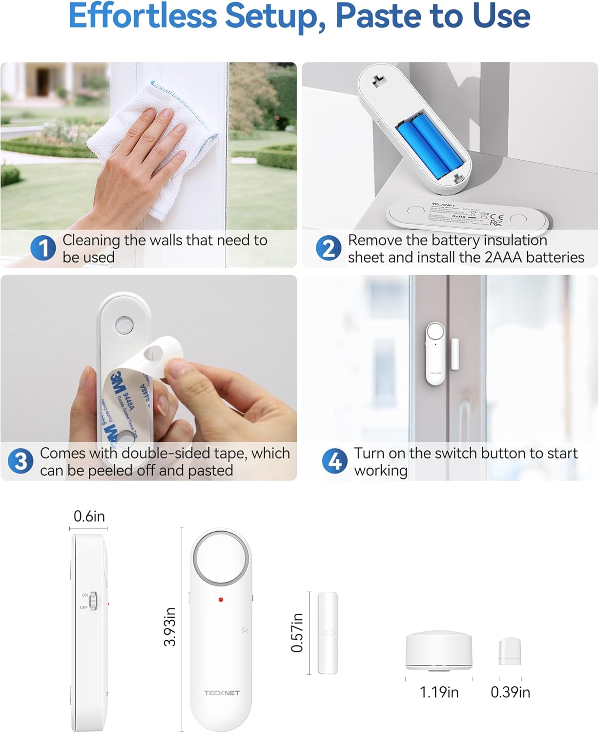 TECKNET Door Alarms When Opened, Window Door Alarm for Kids Safety, 2-in-1 Alarm & Chime, Door Sensor for Home Security, 3-Level Volume Control, Window Alarms for Garages, Apartment, 6Pcs