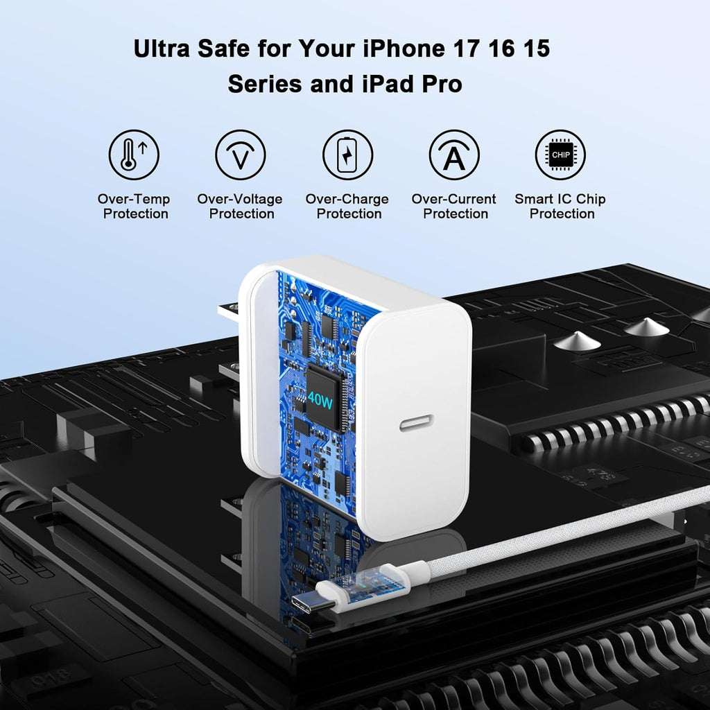 iPhone 17 Pro Max Charger Fast Charging, 40W USB C iPhone 17 16 15 Fast Charger Block with 6FT Woven Type C Charging Cable Cord for iPhone 17/17 Pro Max/17 Pro/Air/16/16 Pro Max/15/15 Pro Max