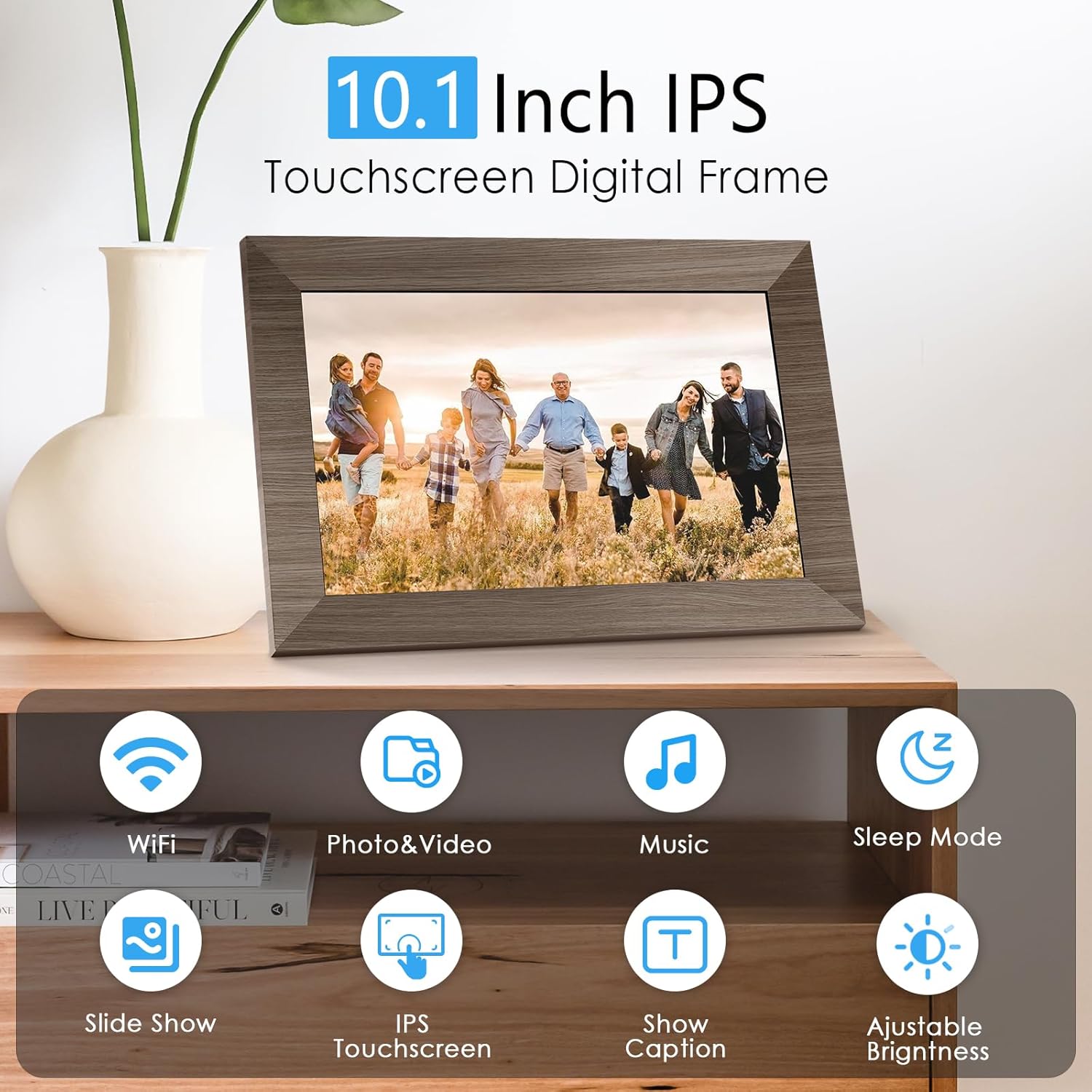 Canupdog 10.1 WiFi Digital Picture Frame, IPS Touch Screen Smart Cloud Digital Photo Frame with 16GB Storage, Wall Mountable, Auto-Rotate, Share Photos From Anywhere Via App, Email