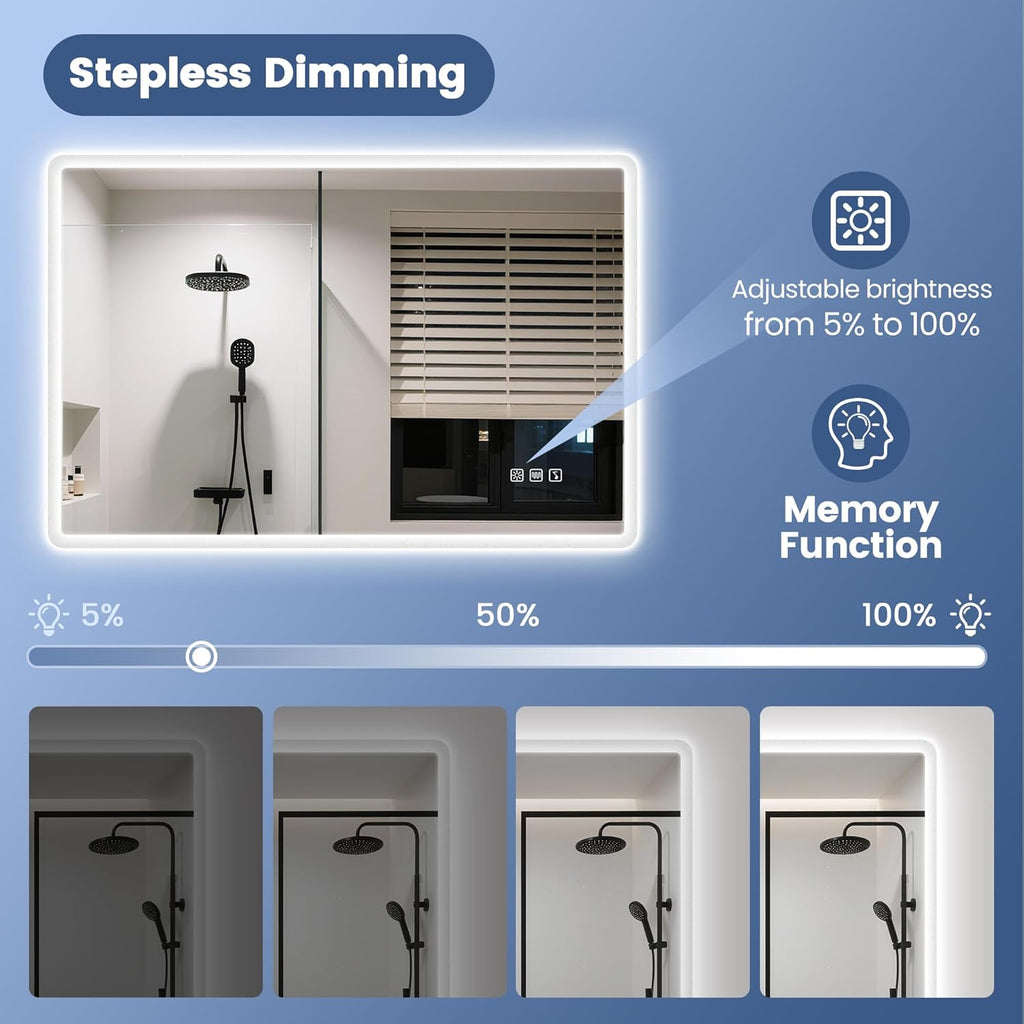 STARLEAD 28"x36" LED-Bathroom-Mirror-with-Lights, Wall-Mounted with Bluetooth Speaker, Anti-Fog, 3 Color Temperature, Dimmable Brightness, Waterproof, Tempered Glass, Frontlit & Backlit