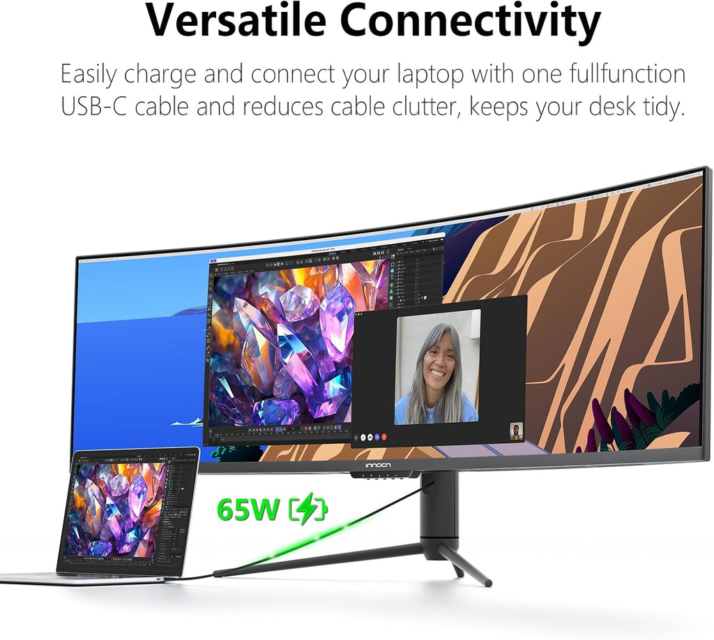 INNOCN 49" 240Hz Curved Monitor Ultrawide Gaming QHD 5120 x 1440P Computer Monitor, R1800, 99% sRGB, HDR400, USB Type C, DisplayPort, HDMI, Built-in Speakers, Height/Tilt Adjustable - 49C1S