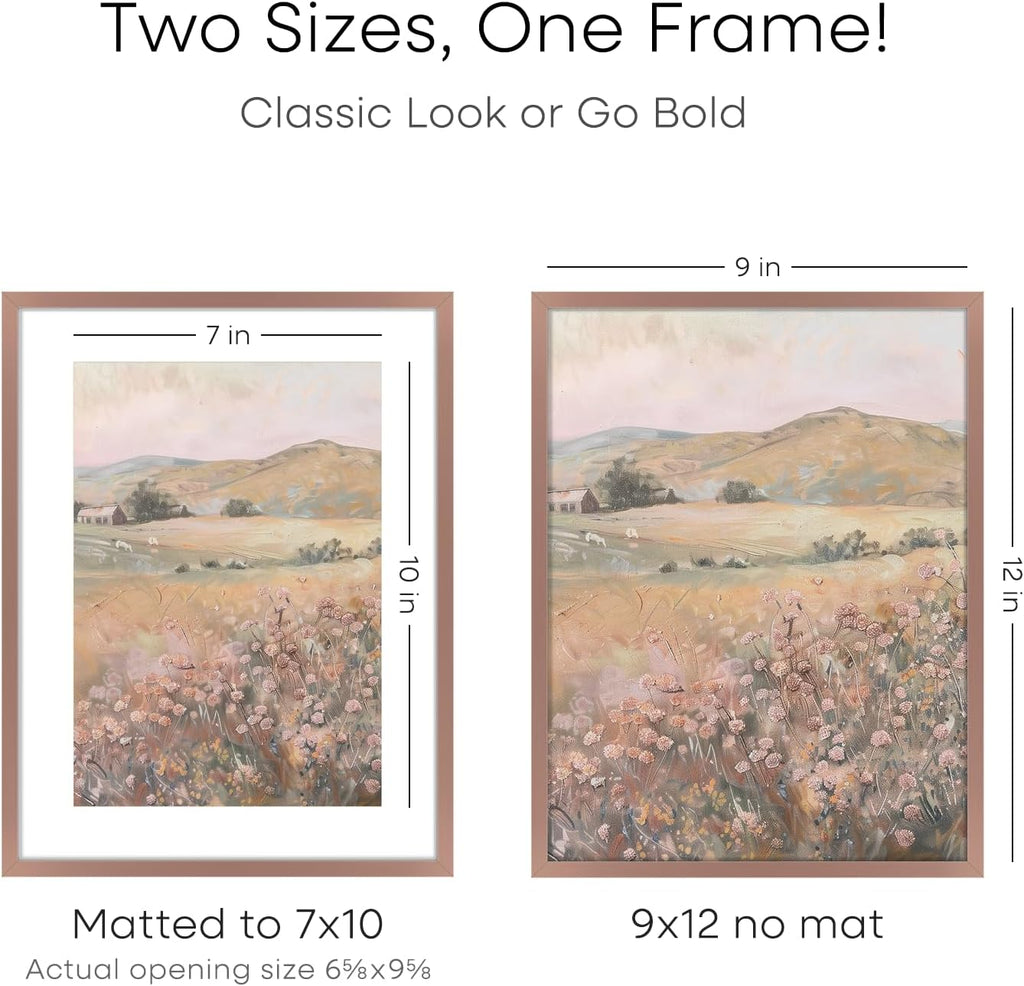 Homeforia 9x12 Picture Frame Mocha, High End Metal 9 x 12 Poster Frames with Mat 7 by 10 inch Photo, 9by12 Frame Matted to 7x10 in Art, 12x9 Wall or Tabletop Frames, Tempered Glass, Wall Kit, Set of 1