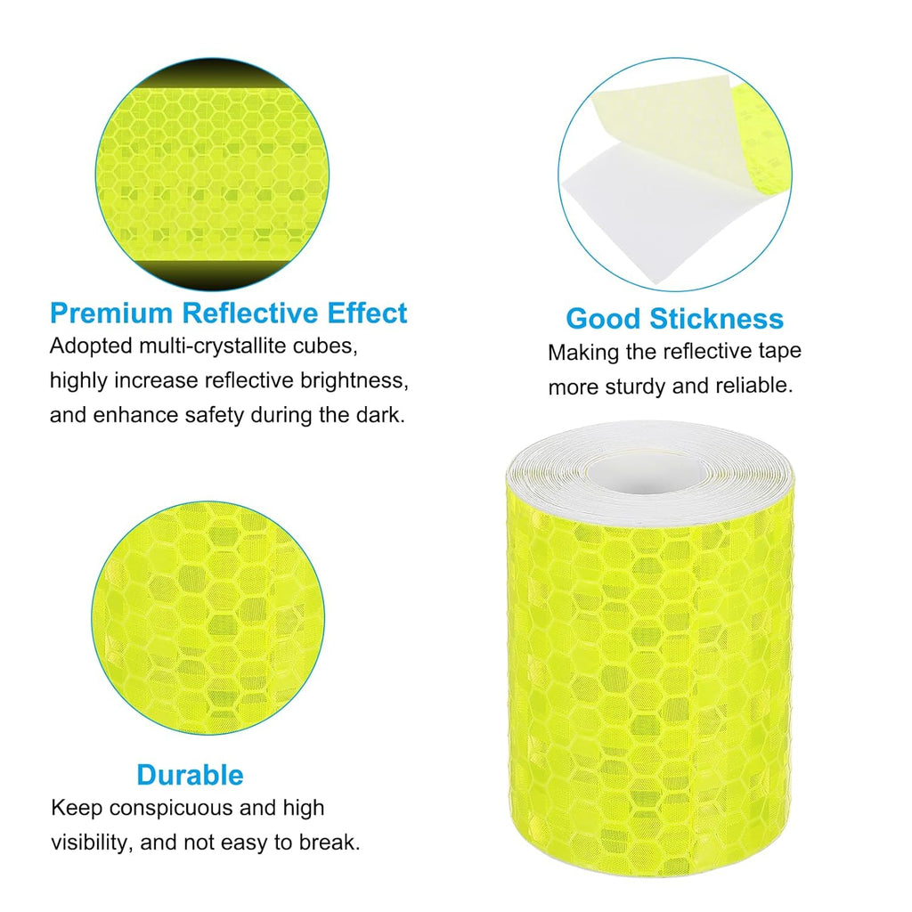 PATIKIL 2 Inch x 10 ft Reflective Tape, 1 Roll Waterproof Self Adhesive High Visibility Caution Warning Safety Tape Reflector with Scraper for Trucks Trailers Cars, Bright Yellow