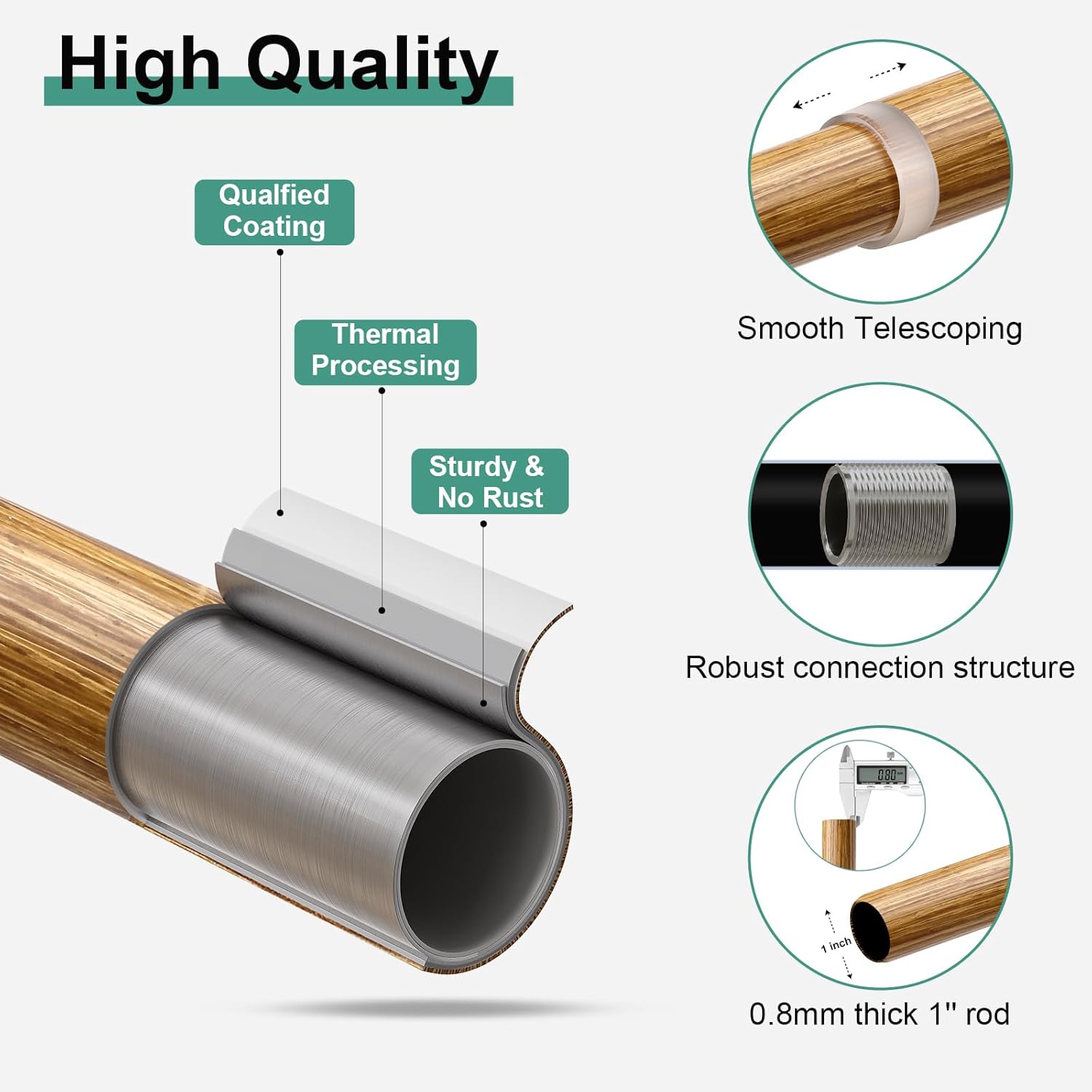 Boho Wood Curtain Rods for Windows 72 to 144 inch,1" Adjustable Heavy Duty Window Curtain Rod with Imitation Wood Grain Finials,Rustic Decorative Drapery Rods Set,Size:36-150'',Maple Wood