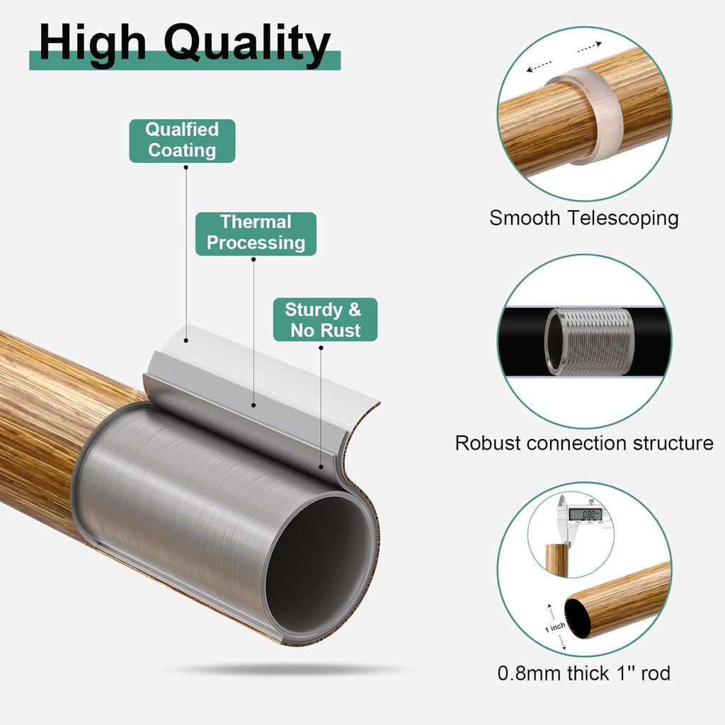 Boho Wood Curtain Rods for Windows 66 to 120 inch,1" Adjustable Heavy Duty Window Curtain Rod with Imitation Wood Grain Finials,Rustic Decorative Drapery Rods Set,Size:36-120'',Maple Wood