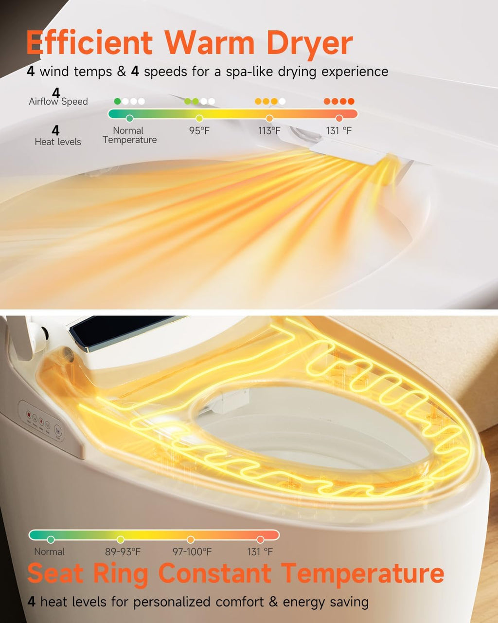 WANSID Smart Toilet with Bidet Built in, Bidet Toilet with Auto Open/Close Lid, Foot Sensor Operation, 1.28GPF, Heated Seat & Instant Warm Water Dryer, Tankless One Piece Electric Toilet
