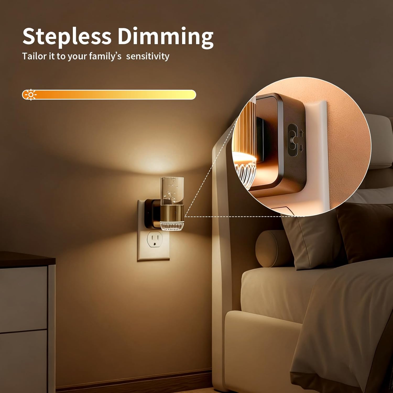 LED Night Light Plug into Wall with Dusk to Dawn Sensor,0-100LM Brightness Acrylic Nightlight with 3 Adjustable Color(3000K/4500K/6000K),2 Pack (Copper)