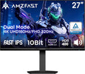 Amzfast 27’‘ 4K Gaming Monitor HDR 400, UHD 160Hz 144Hz | FHD 320Hz 300Hz Dual Mode PC Monitor, Built-in Speakers 1ms Fast IPS, 126% sRGB PIP/PBP, 2* HDMI 2.1 & 2* DP 1.4 VESA (HDMI DP Dual Cables)