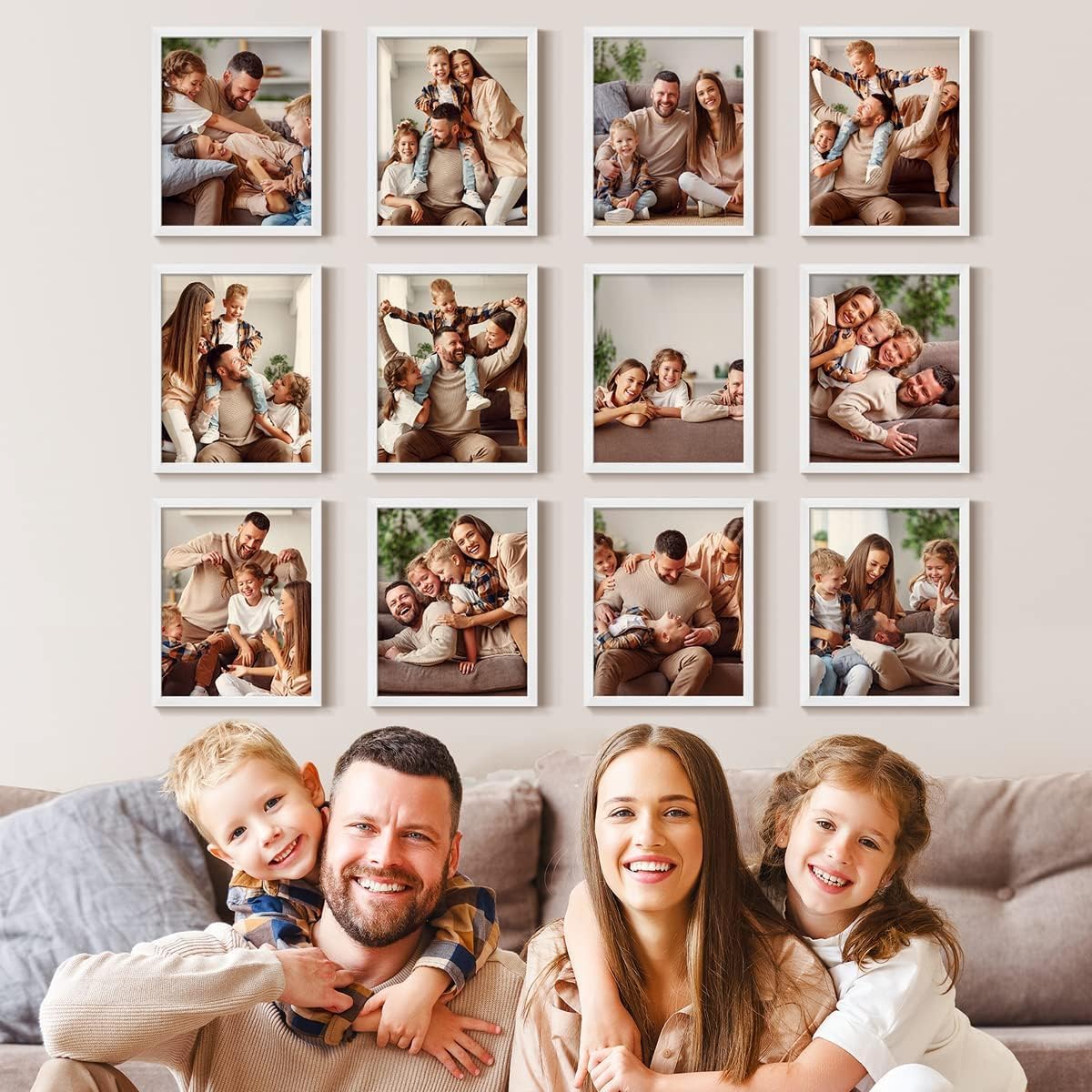 Renditions Gallery Set of 12, 8X10 Custom Photo Prints with Real Wood Picture Frames. Create Personalized Photos with Peel & Stick Photo Frames. White Frame