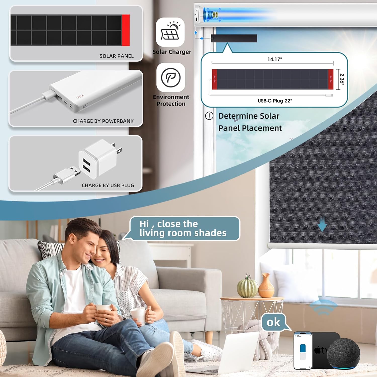 SmartWings Motorized Blackout Roller Blinds Work with Matter Homekit Z-Wave Thread Alexa Google, Smart Window Shades for Bedroom, Cordless Remote Control Customized 16"-110" W, Eclipse Raven Black