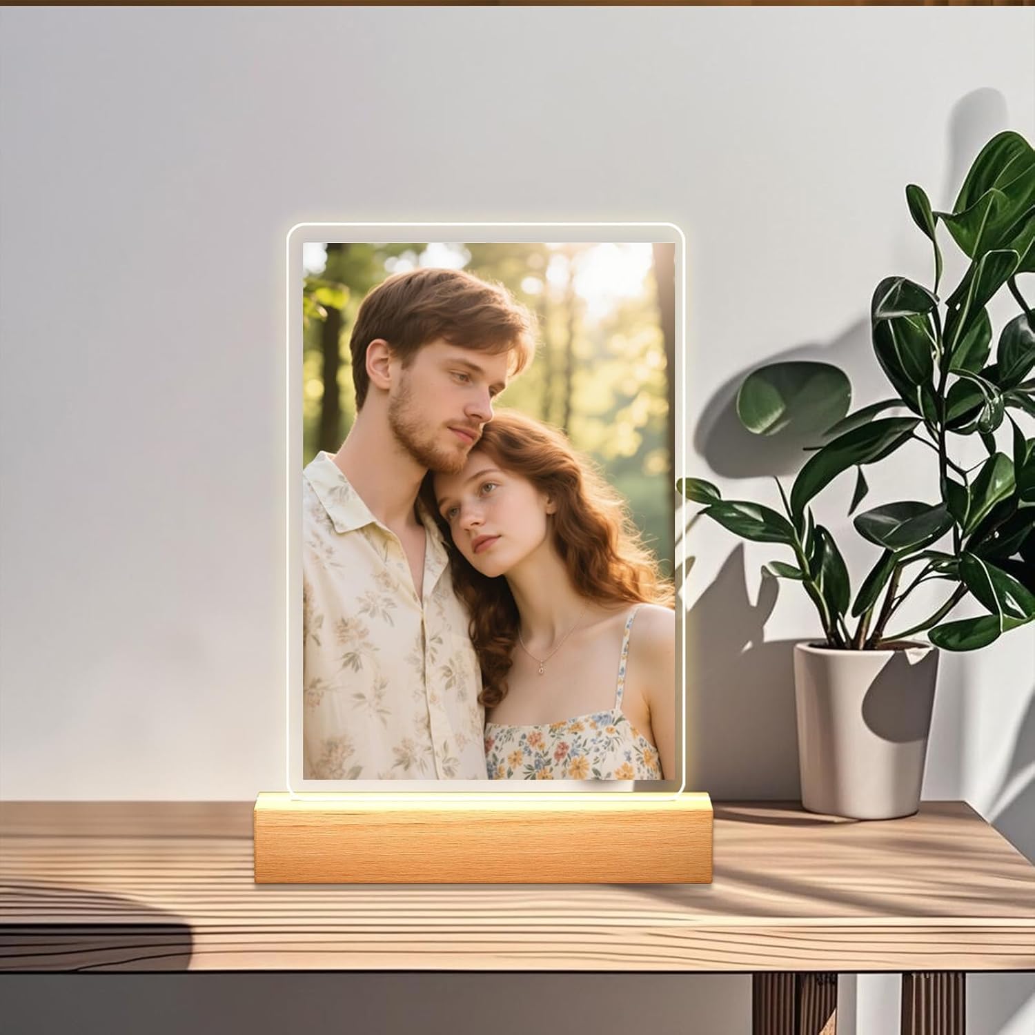 Personalized Picture Frames with Photo, Custom Photo Frame with Night Light, Customized Girlfriend Photo Gifts, Ideal Gift for Couples Anniversary Birthday Mom Dad Him Her