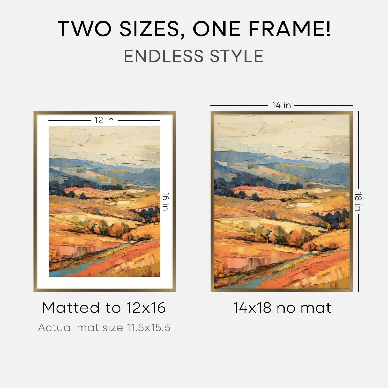 Homeforia 14x18 Picture Frame Bronze, High End Metal 14x18 Brass Poster Frames with Mat 12x16 Photo, 14 x 18 Frame Matted to 12 by 16 inch Print, 18by14 Thin Frames, Tempered Glass, Wall Kit, Set of 1