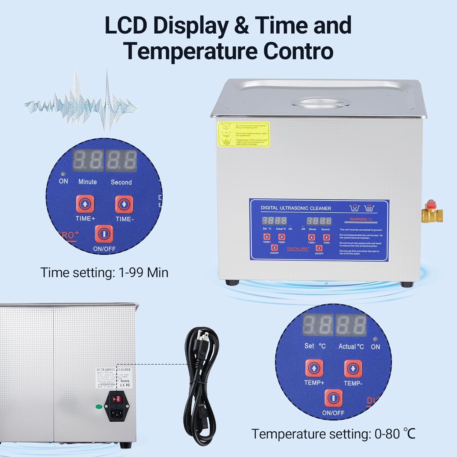 10L Professional Ultrasonic Cleaner Commercial | 40kHz with Digital Timer & Heater | for Jewelry, Watches, Eyeglasses & Small Parts Cleaning
