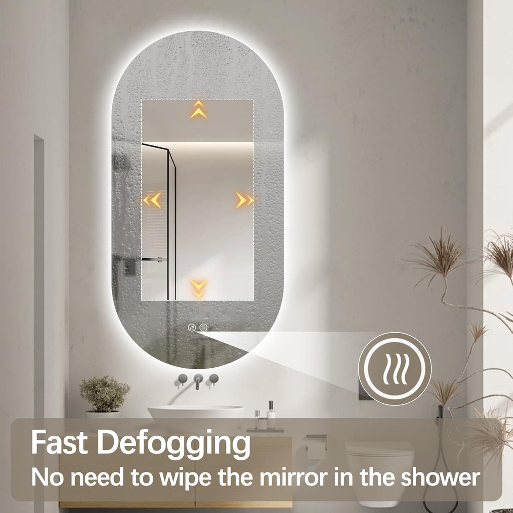 55"x28" Oval Led Bathroom Mirror with Lights, Frameless Backlit Vanity Mirror for Wall, Anti Fog Smart Mirror with 3 Colors Stepless Dimmable, Waterproof, Explosion-Proof, Vertical/Horizontal