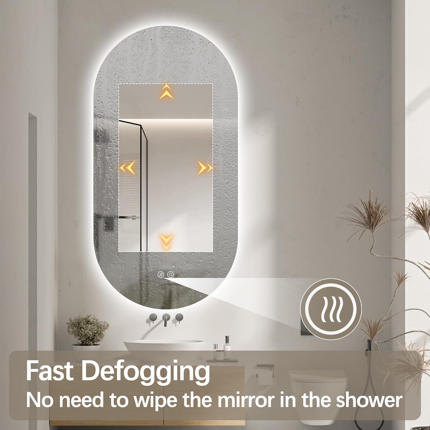 55"x28" Oval Led Bathroom Mirror with Lights, Frameless Backlit Vanity Mirror for Wall, Anti Fog Smart Mirror with 3 Colors Stepless Dimmable, Waterproof, Explosion-Proof, Vertical/Horizontal