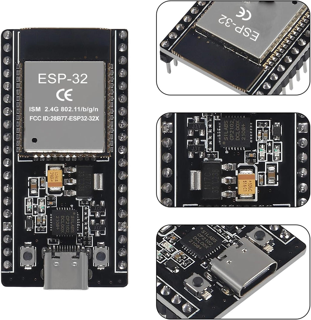 3 Set ESP32 Development Board Type C 38Pin Narrow Version WiFi + Bluetooth Microcontroller ESP-32 ESP-32S Board ESP-WROOM-32 with ESP32 Breakout Board GPIO 1 into 2 Terminal Screw Board