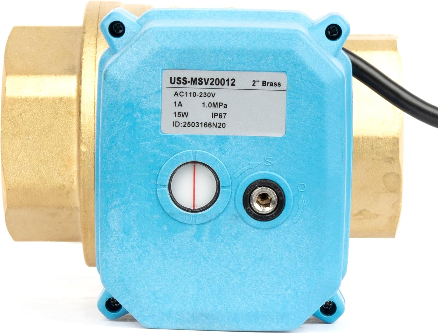 U.S. Solid 2" Motorized Ball Valve with US Plug 110VAC Brass Electrical Ball Valve, IP67, Manual Override, Direction Display Auto Return, Normally Closed, IP67