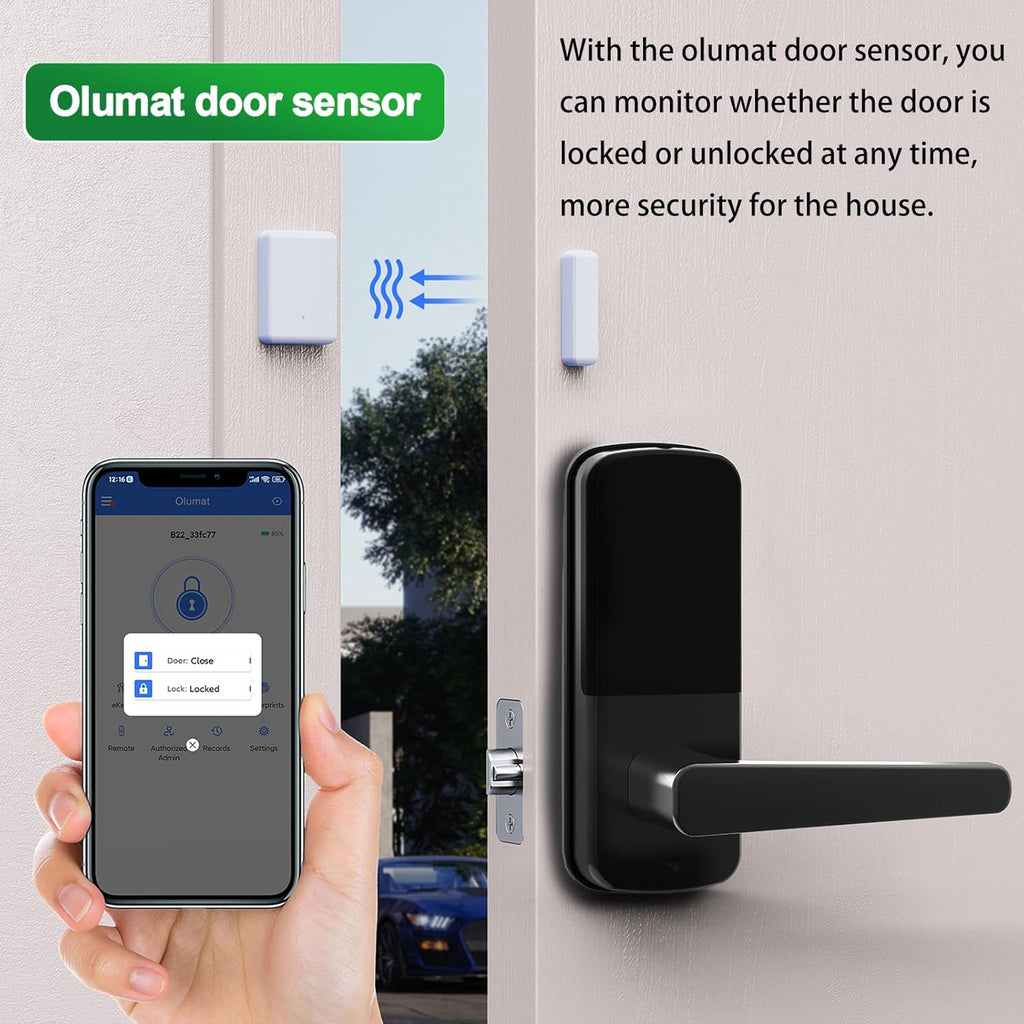 Smart Door Lock with Handle: Olumat Keyless Entry Door Lock with WiFi Gateway-Fingerprint Lock with Door Sensor -Smart Locks for Front Door with Keypad