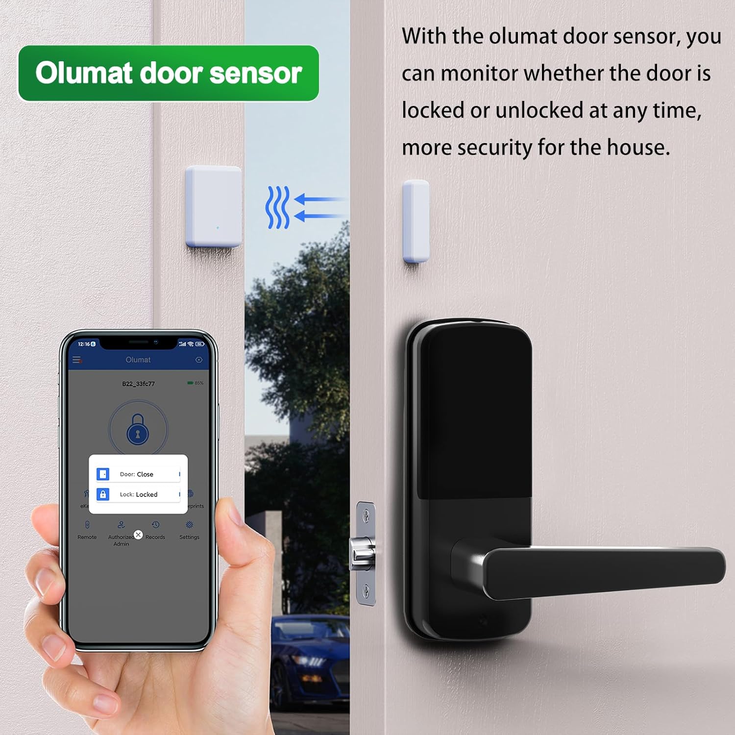 Smart Door Lock with Handle: Olumat Keyless Entry Door Lock with WiFi Gateway-Fingerprint Lock with Door Sensor -Smart Locks for Front Door with Keypad