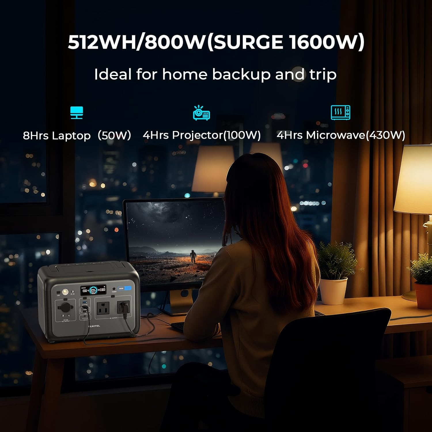 OUKITEL P800 800W Portable Power Station with 100W Solar Panel, 512Wh Solar Generator 1 Hour Fast Charging LiFePO4 Battery Emergency for Home Backup Camping RVs