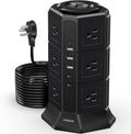 Surge Protector Power Strip Tower, 10FT Ultra Flat Extension Cord with 12 AC Outlets 5 USB Ports(2 Type C), Desktop Charging Station, Flat Plug Outlet Extender for Home Office Dorm