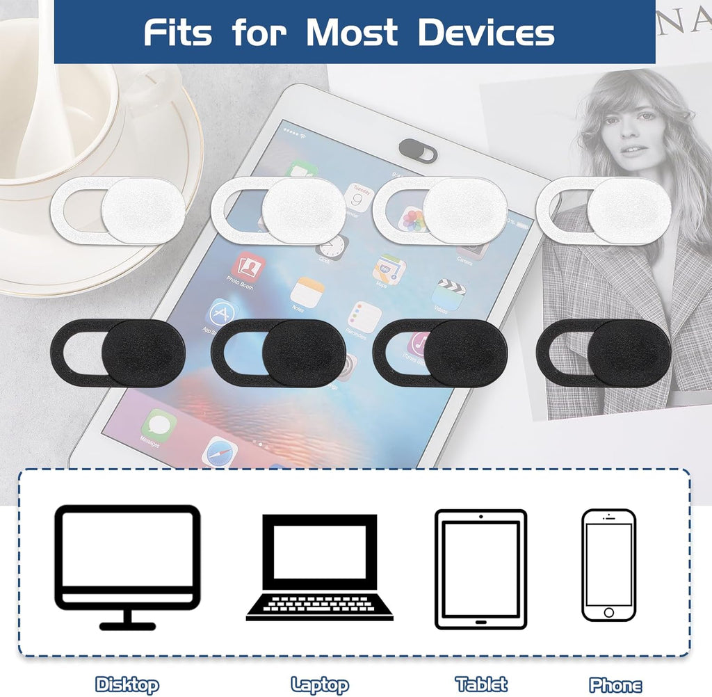 50 Pcs Webcam Cover Slide, 0.023 Inch Ultra-Thin Universal Laptop Camera Cover Slide Webcam Cover for Laptop, Computer(White+Black)