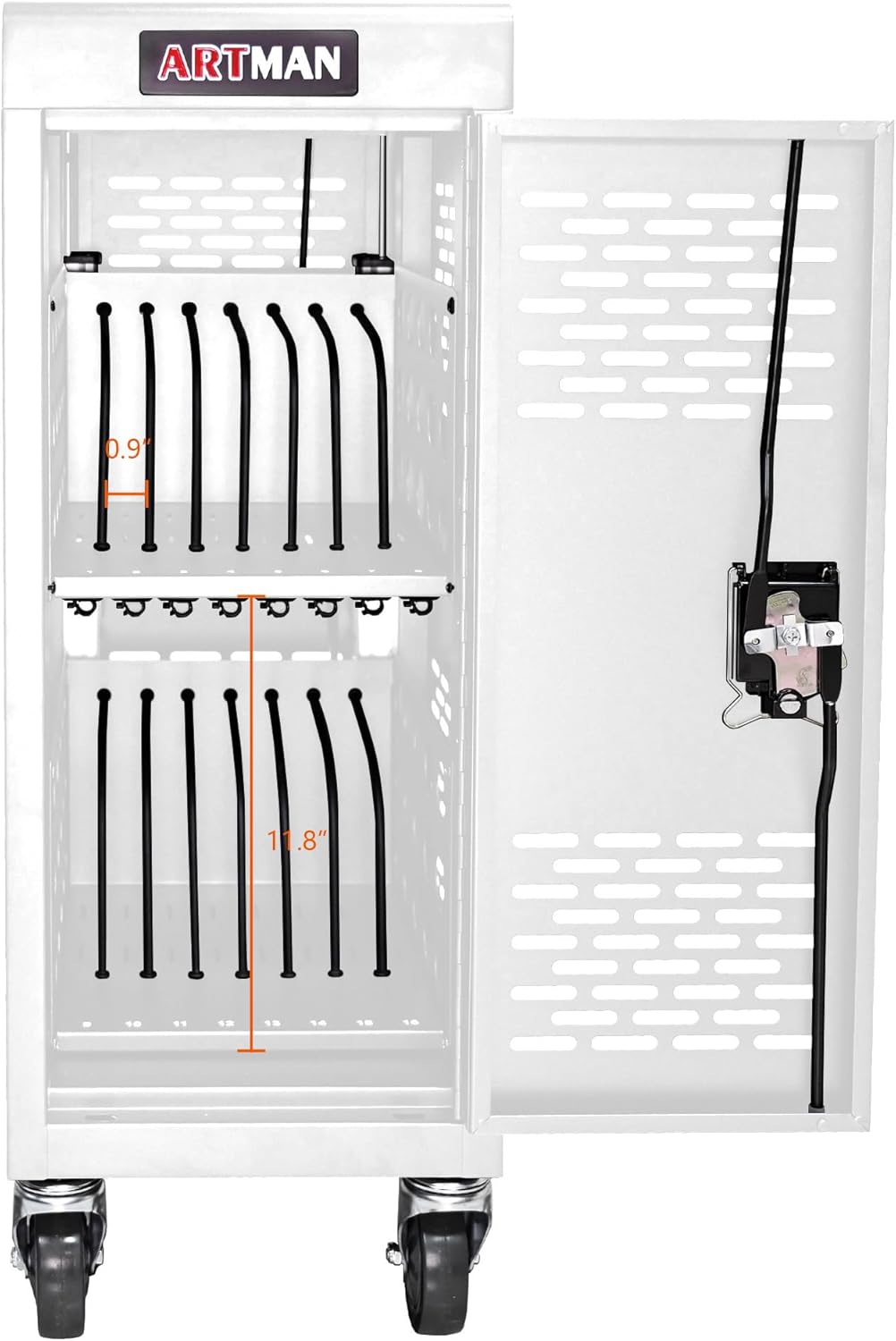 Laptop Charging Cart, Laptop Storage Cart with 16-Bay, Mobile Charging Cabinet for iPads up to 14", Chromebook Devices, Cord Management, Access Lock.School,Business.White