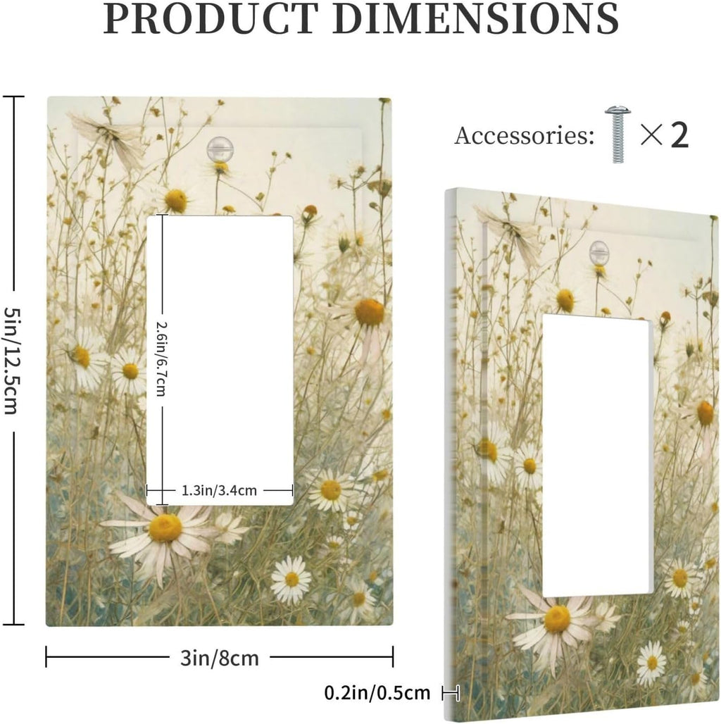 White Wildflowers Daisy Vintage Floral Decorative Outlet Covers 1 Gang Single Rocker Light Switch Cover Plate Wall Plates GFCI Faceplate for Bed Room Living Room Decor