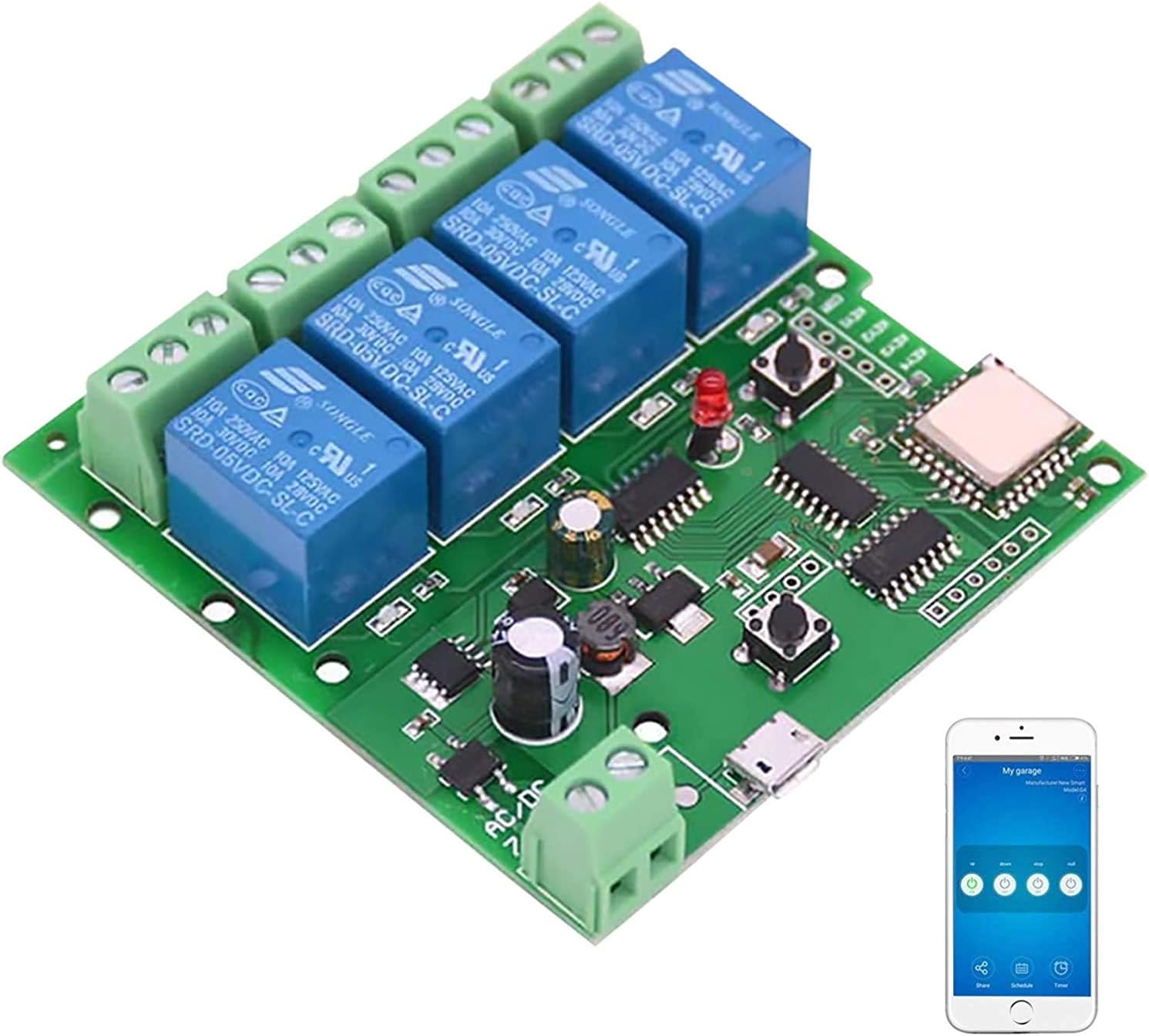 WiFi Wireless Inching Relay Monentary/Self-Locking Switch Module DIY Smart Home Remote Control DC 5-32V AC90-260V Ewelink App iOS/Andriod Compatible with Alexa Echo Google Home IFTTT (DC4)