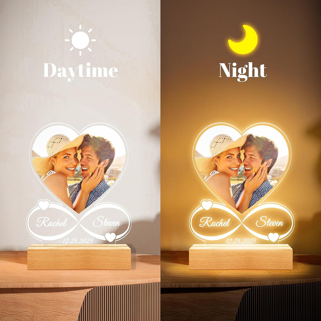 Custom Picture Frames with Photo, Custom Photo Frame with Night Light, Personalized Picture Frame, Personalized Anniversary Valentines Day Gifts for Women Men Him Her Girlfriend Boyfriend Couple Wife