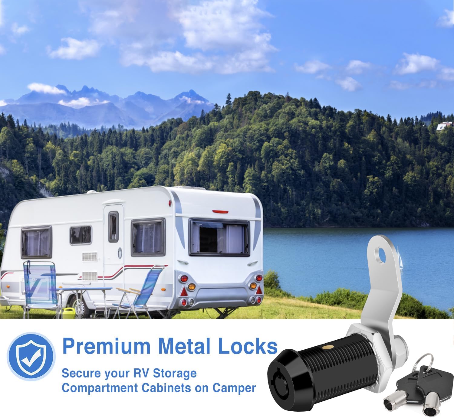Cam Locks RV Storage Keyed Alike, 1-1/8" Fits 7/8" Max Door Thickness, Compartment Locks for Camper Trailer Cabinet With Keys (Black, 6-Pack)