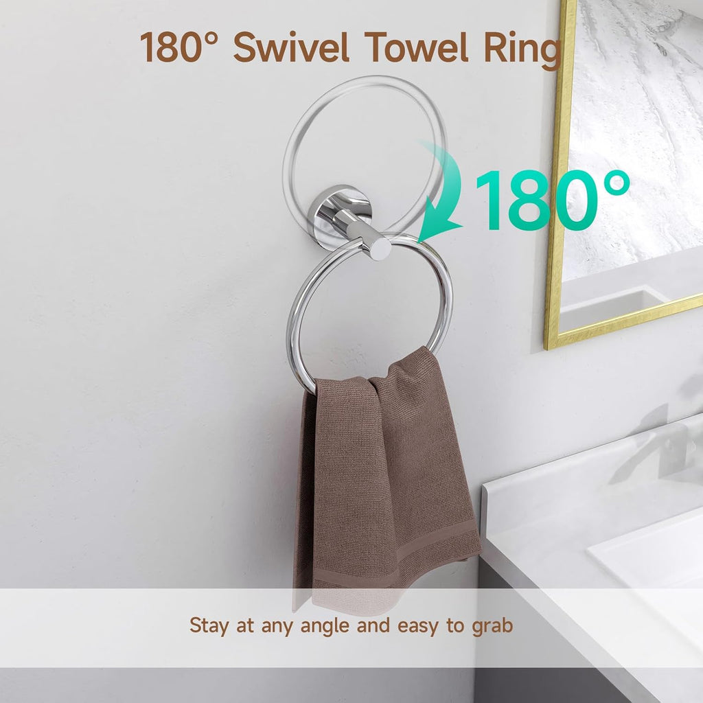 USHOWER Polished Chrome Bathroom Accessories Set, 24-Inch Towel Bar Set Wall Mounted, Durable SUS304 Stainless Steel Bathroom Hardware Set, 4-Piece