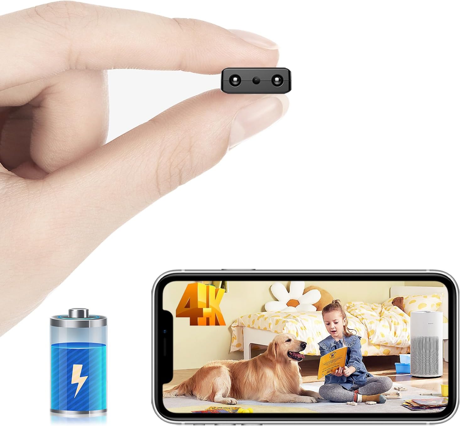 【Free 64G】 Smallest Wireless WiFi Battery Camera,Concealed Coin Size,Spy Camera,HD4K Portable Video Recording Live Feed,Pet Camera for Baby Monitor,Night Vision,Motion Detection, Cloud Storage
