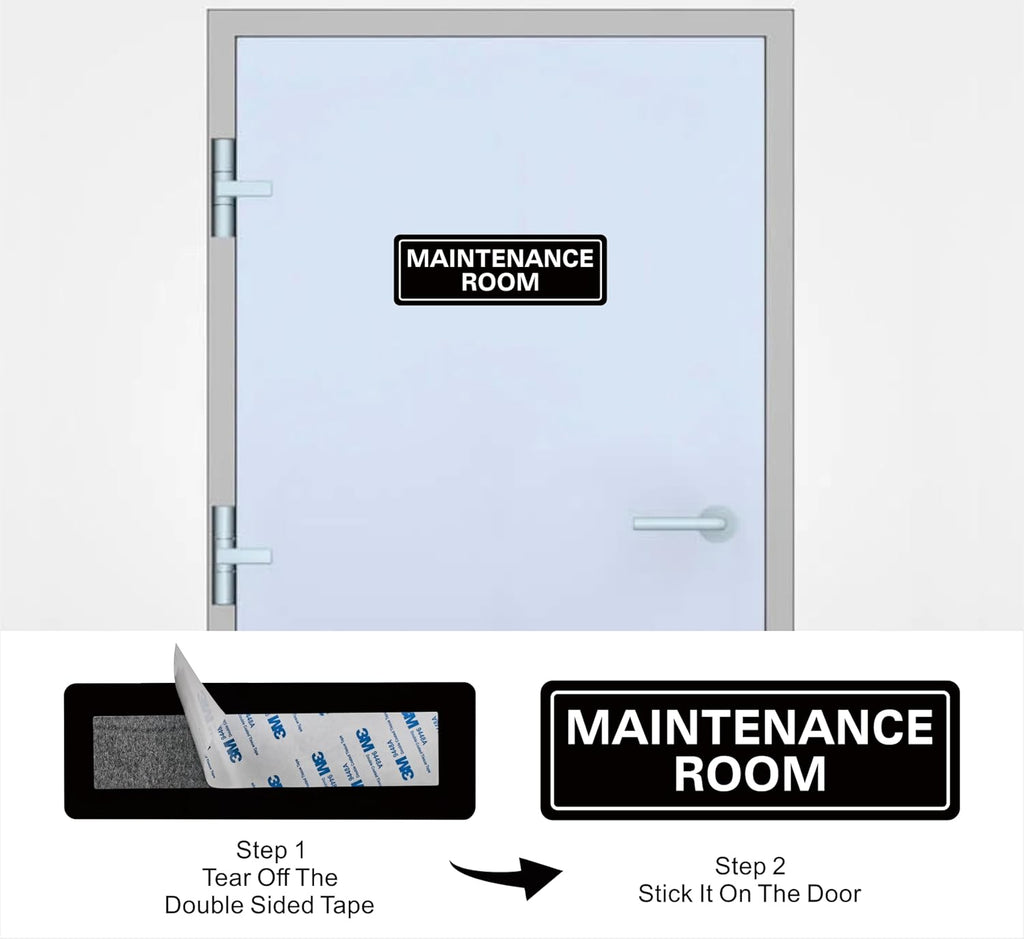 Maintenance Room Sign, Premium Durable Acrylic Material, Super Strong Adhesive, Quick Installation, Suitable for Your Home and Business (9 × 3 Inches, Black)
