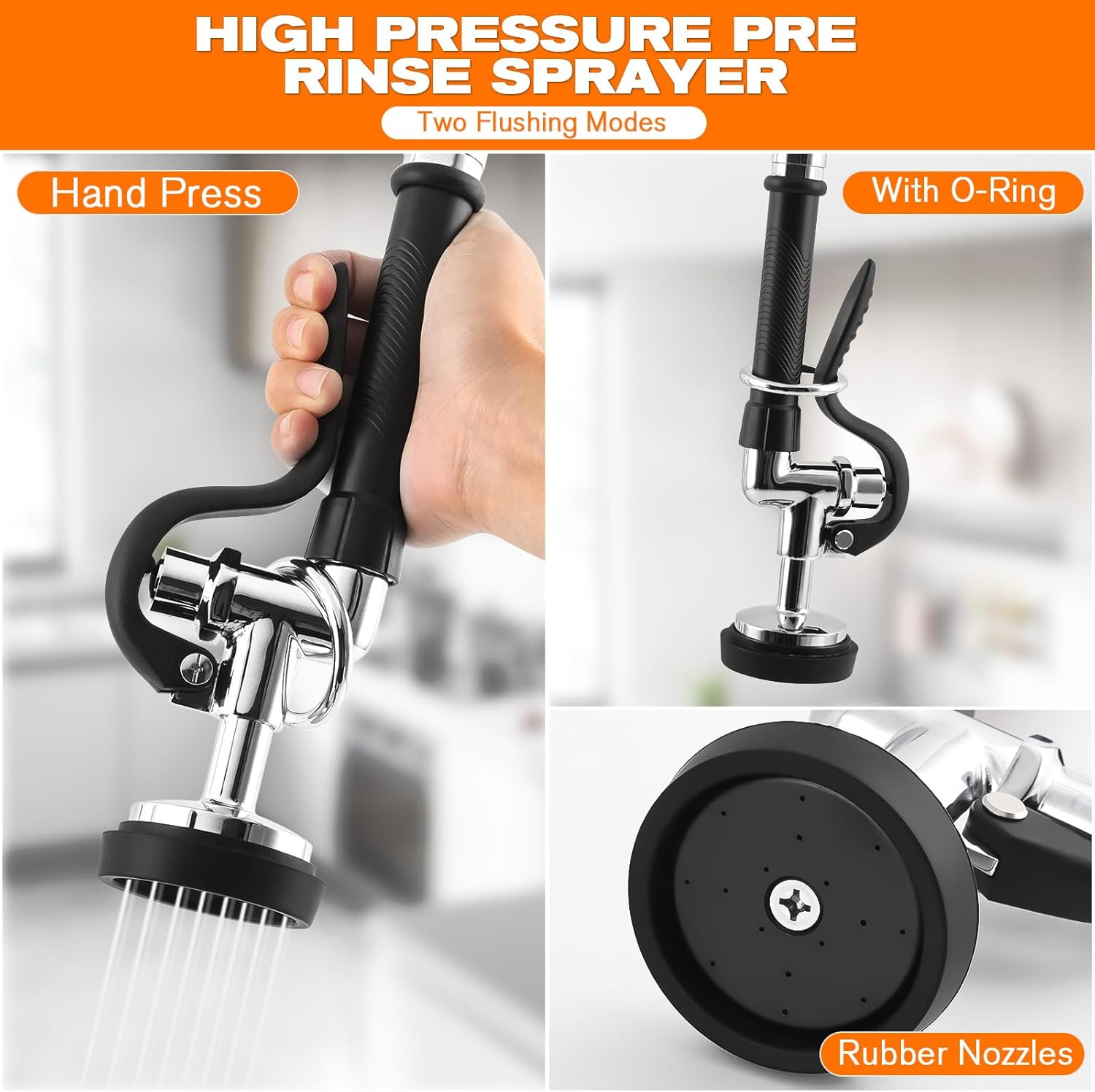 21" Height Commercial Faucet with Sprayer, 8" Adjustable Center & 8" Add-on Swing Spout, Wall Mount Pre Rinse Commercial Sink Faucet for Commercial Restaurant Industrial Kitchen