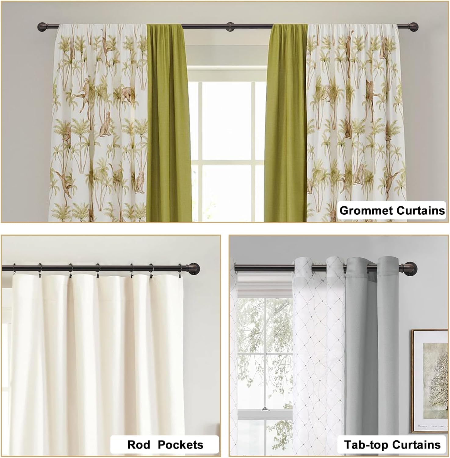 Bronze Curtain Rods 18 to 144 Inch, Industrial Curtain Rods,Adjustable Length,1 in Diameter Pipe,Wall or Ceiling Mounted,for Bedroom and Living Room(Antique Red Bronze 18” to 144”)