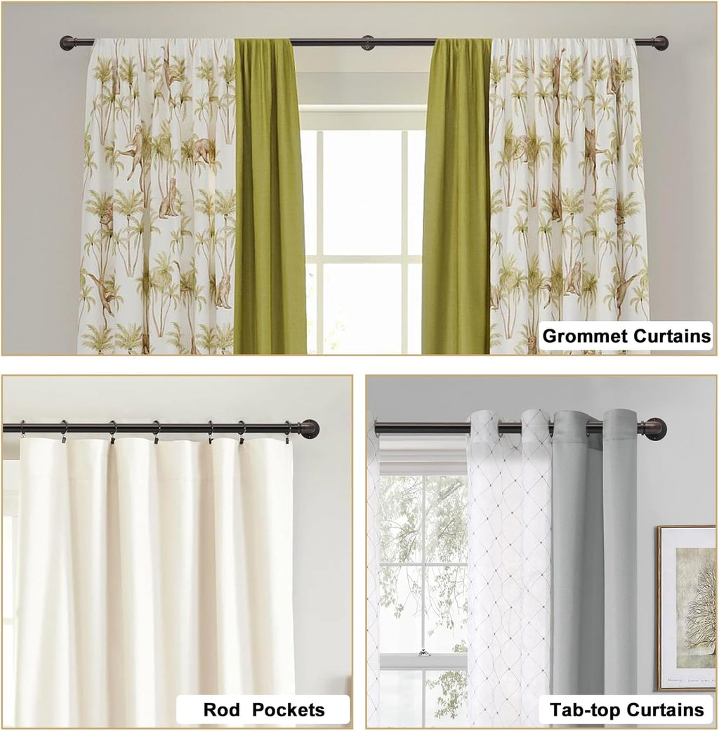 2PCS Industrial Curtain Rods for Windows 18 to 88 Inches Adjustable Length, 1 Inch Diameter, with Aluminium Finials (Antique Red Bronze, 18” to 88”2PCS)