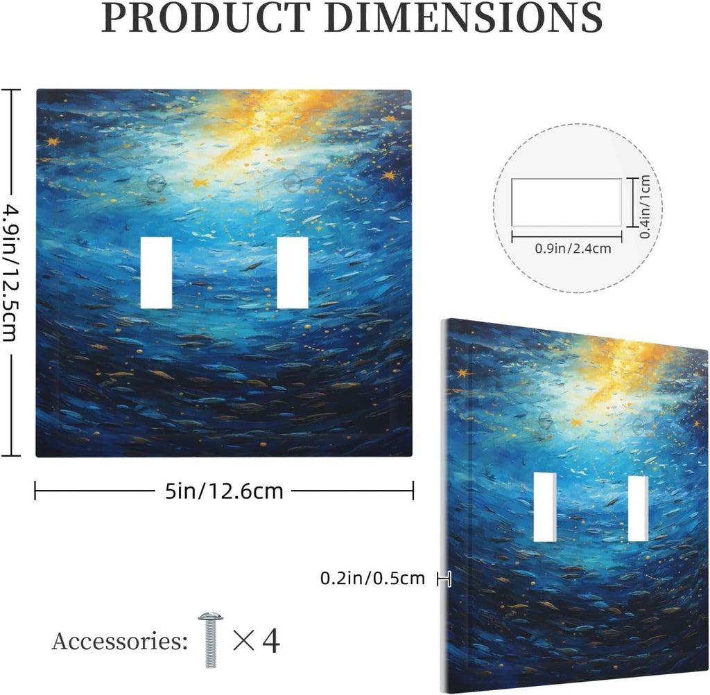 Decorative Switch Plates Dream Ocean Underwater World Fish Shoal 2 Gang Double Toggle Wall Plate Outlet Light Switch Cover Electrical Faceplate for Kids room Nursery Decor