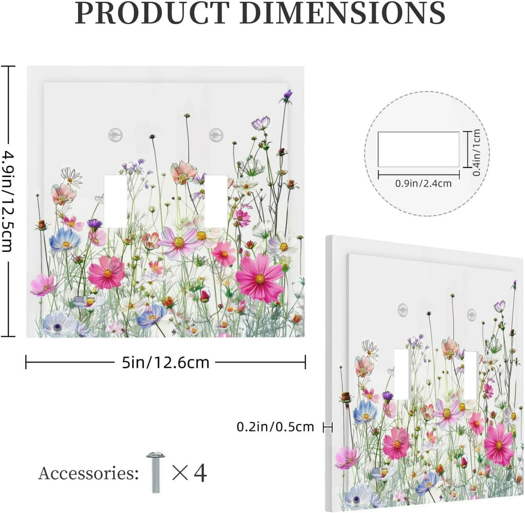Decorative Switch Plates Boho Colorful Flowering Plant Wild Flower 2 Gang Double Toggle Outlet Light Switch Cover Wall Plate Electrical Faceplate For Bed Room Living Room Decor