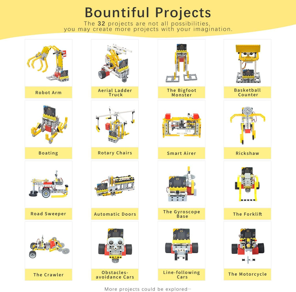 ELECFREAKS microbit 32 in 1 Wonder Sensor Kit, Makecode Programmable Learning Kit with Building Bricks/Sensors/Wukong Expansion Board(Without Micro:bit)