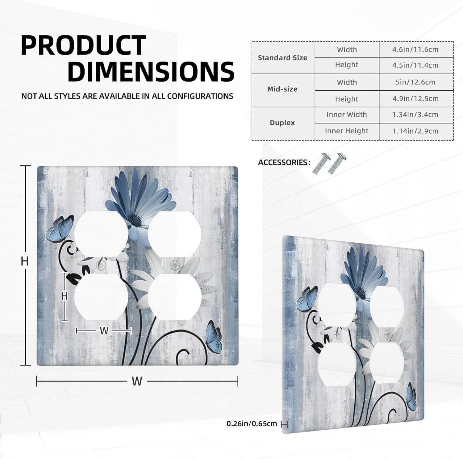 Decorative Outlet Covers Rustic Blue White Daisy Ink Flower 2 Gang Light Switch Cover Plate Double Duplex Wall Plates for Electrical Outlets Switch Plate Covers for Bedroom Home Decor