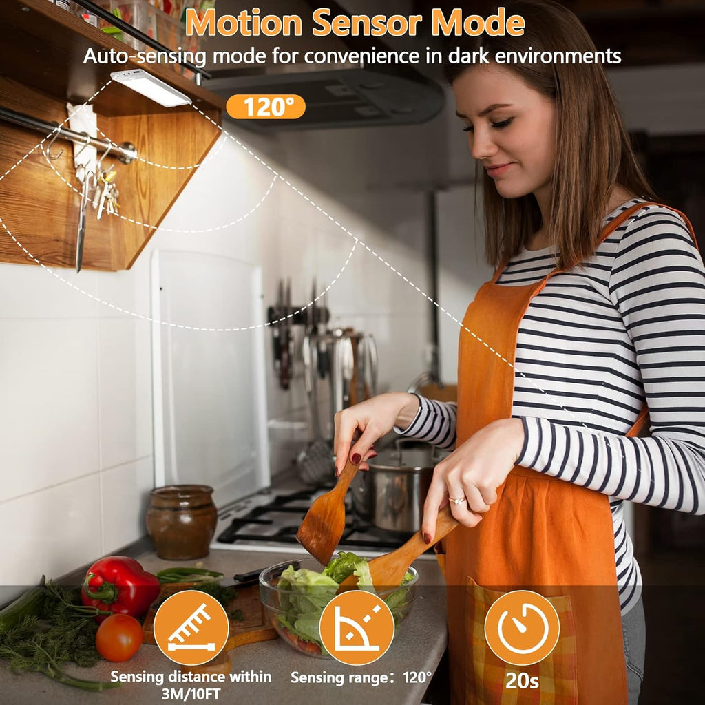 Under Cabinet Lights 2-Pack, Motion Sensor Indoor LED - 3 Color Dimmable, Rechargeable 1700mAh Battery, Wireless Magnetic Easy Install for Kitchen, Closet & Pantry