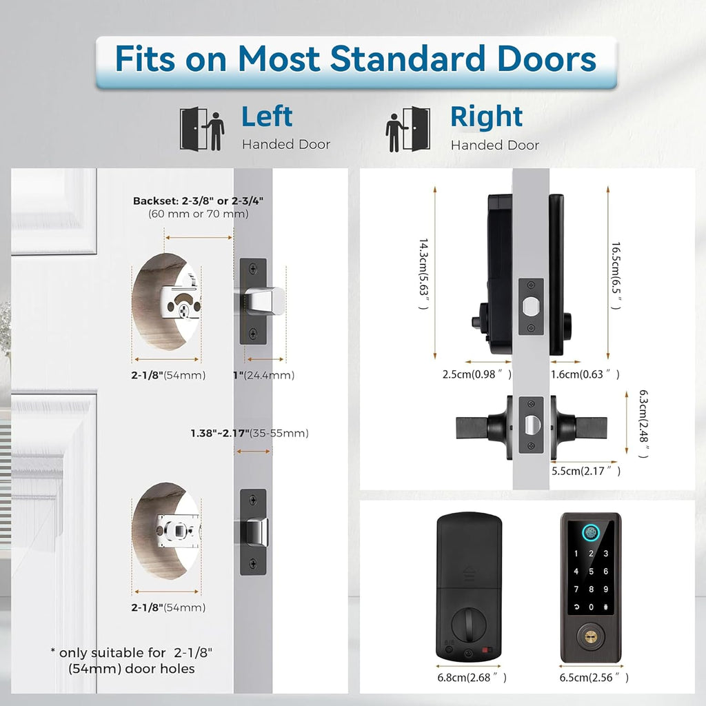 BEBASIA Smart Fingerprint Door Lock with Handle Set, Full App Control, Electronic Digital Touchscreen Keypad, Deadbolt Smart Locks for Front Door, Auto Lock, Aged Bronze