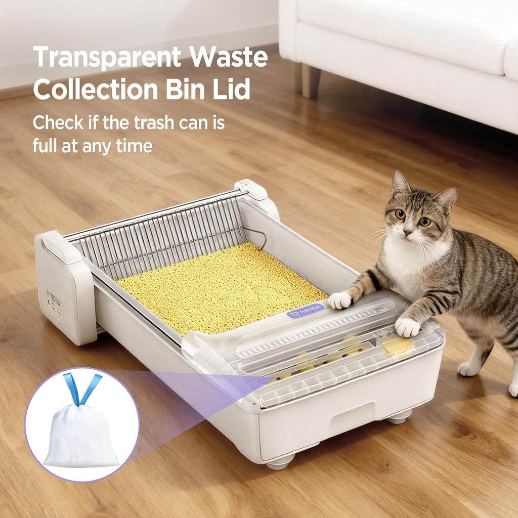 Robotail Fully-Open Automatic Self Cleaning Litter Box, Extra Large Space Electric Cat Litter Box with APP Control Health Monitor, Smart Litter Tray for Multiple Cats, Anti-Pinch, Come with 5lb Litter