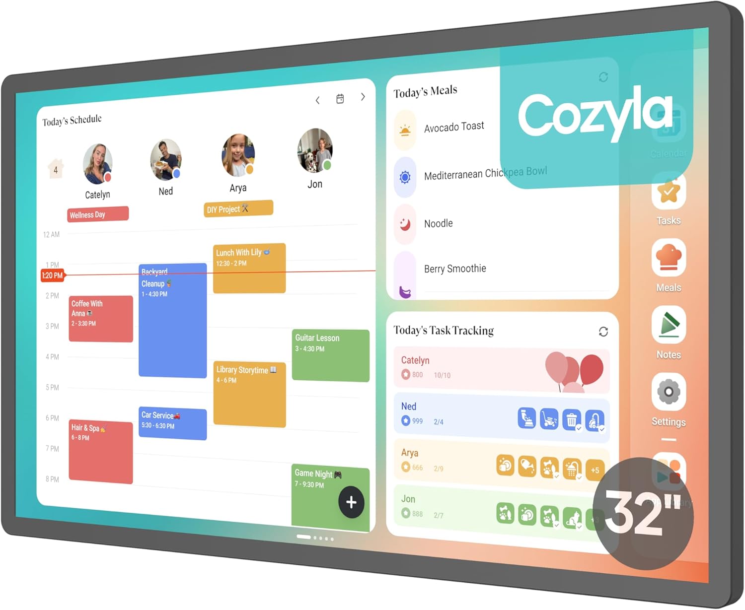 Cozyla Digital Calendar+ 2: 32 inch Wall Planner Touch Screen Chore Chart Customize Dashboard Smart Electronic Calendar for Family Schedules Meal Planner Support Any Google Play App Wall Mount Black