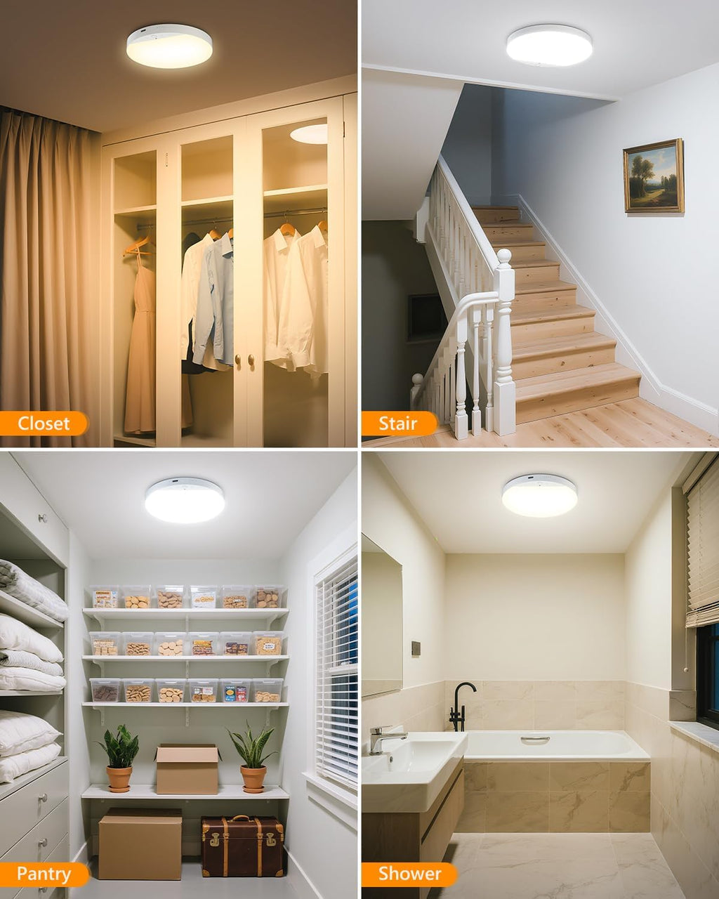 Rechargeable 8W Motion Sensor Ceiling Light Indoor, No Wiring & Magnetic Stick-On, Remote Control for Color & Brightness, Battery Operated Light for Shower, Closet, Bathroom, Pantry, Hallway, 1-Pack