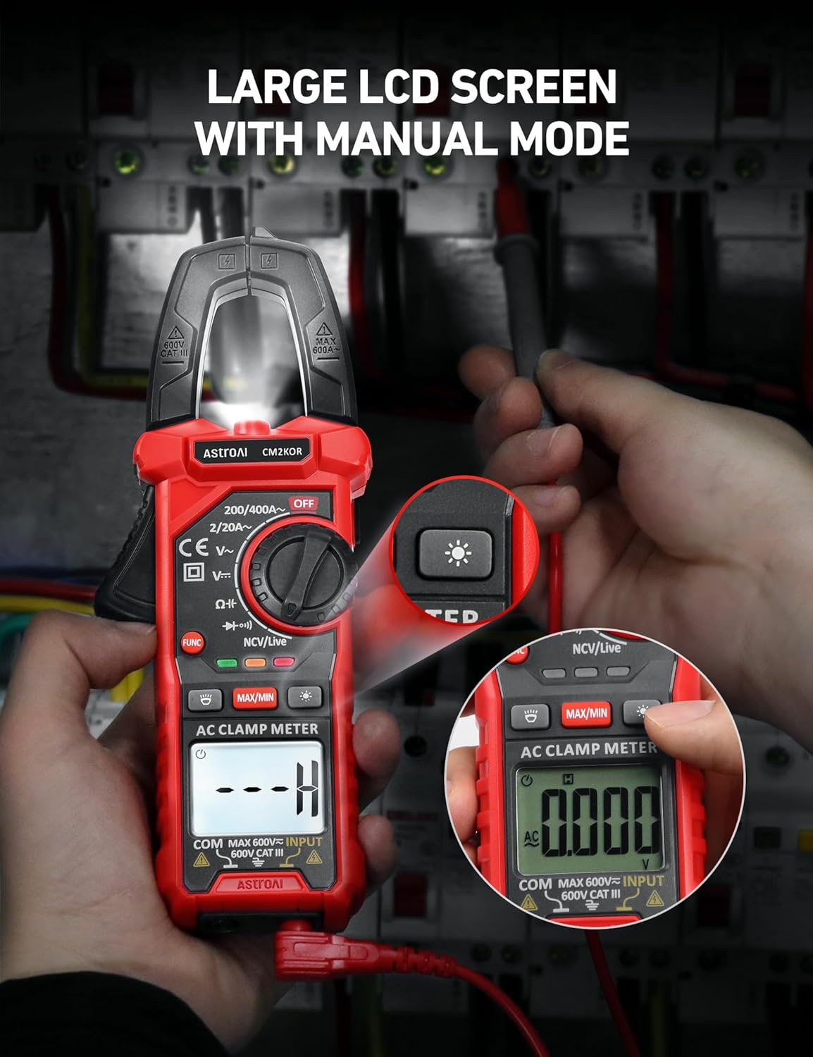 AstroAI Digital Clamp Meter Multimeter 2000 Counts Amp Voltage Tester Auto-ranging with AC/DC Voltage, AC Current, Resistance, Capacitance, Continuity, Live Wire Test, NCV, Black