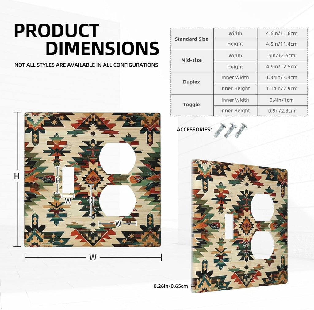 Wallplates Southwest Rustic American Indian Aztec Boho 1 Toggle 1 Duplex Switch Plate Electrical GFCI Faceplate Decorative Light Switch Covers for Bed Room living Room Decor