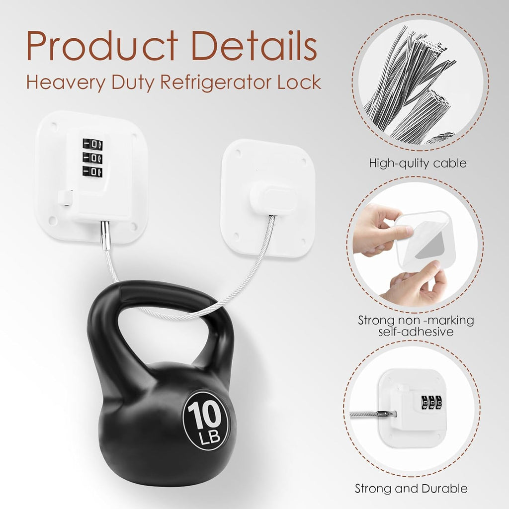 Refrigerator Lock, Combination Lock for Refrigerator Cabinets, Drawers, Heavy Duty Fridge Lock, Easy Install No Keys Needed (White-1Pack)
